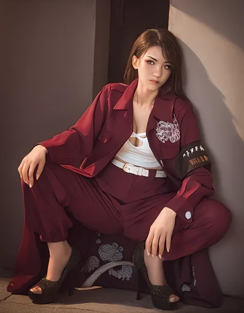 score_9, score_8_up, score_7_up, source_real, realistic, photorealistic, BREAK
 <lora:BDpony_ZokuLadyCoat_V1-9120:1> ZokuLadyCoat, 1girl, delinquent, high heels, armband, long sleeves, long coat, red pants, red jacket, bird print, long sleeves, red robe, c...