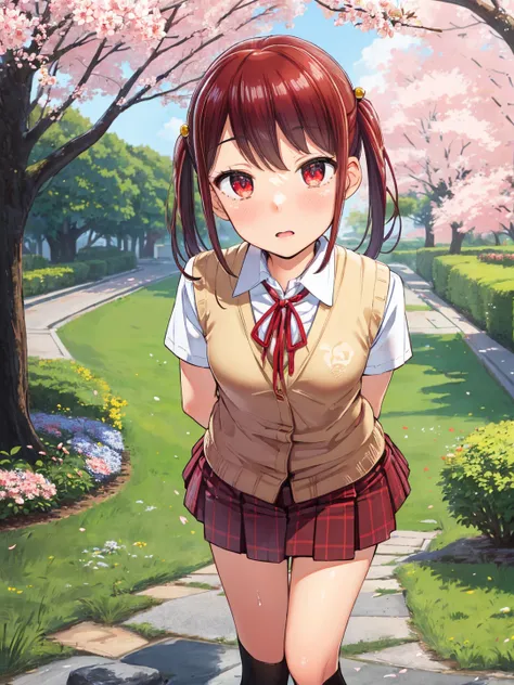 <lora:ST_Tsuttsu_0R:0.9>, tsuttsu
red hair, twintails, long hair, red eyes
(blue sweater vest:1.2), white shirt, red ribbon, short sleeves, (red skirt:1.2), plaid skirt
masterpiece, best quality, ultra-detailed, detailed, detailed skin, absurdres, 8k, digi...