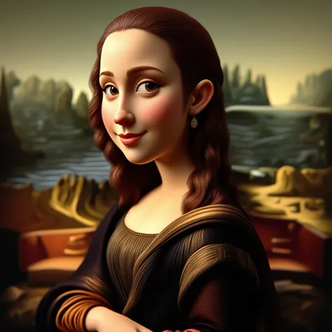 a 3D render of a woman who looks like Mona Lisa in the style of 3DMVIE