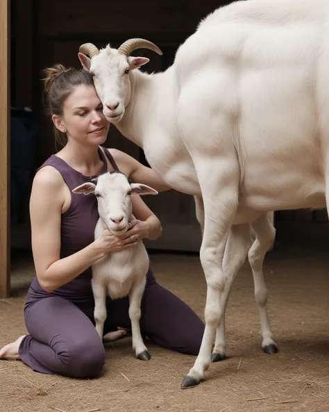 a professional absurdres sharp-focus intricately detailed photograph of  (Sutton_Foster:1.1), 
doing goat yoga with a goat that doesnt know its part of the scenario,
 <lora:Sutton_Foster-SD:0.8>