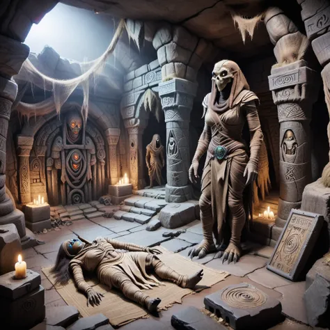 a mummy in its ruined lair(Spooky_Lairs),