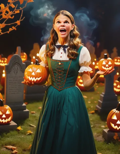 a professional absurdres sharp-focus intricately detailed portrait photograph of Sutton_Foster, 
performing haunted yodeling in a graveyard, illuminated by torches and jack-o-lanterns and an occasional burning disembodied foot,
 <lora:Sutton_Foster-SDXL:0....