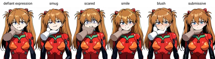 best quality, amazing quality, very aesthetic, absurdres,
chin grab, 1girl, asuka langley, red plug suit, looking at viewer, defiant expression, upper body,
1boy, disembodied limb, disembodied arm,
white background <lora:VillainousFaceHoldIllustriousXL_byK...