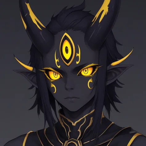 tekharoth, yellow eyes, 1boy, oni horns, armor