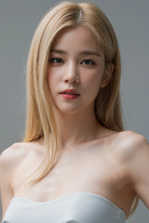 masterpiece, best quality, ultra-detailed, ultra high res, (photorealistic:1.4), raw photo, (realistic:0.2), 8k HDR, realistic cool temperature lighting, (asian:0.2), 1girl, solo, asymmetrical platinum blonde hair, outdoor, day, (simple gray background:1.2...