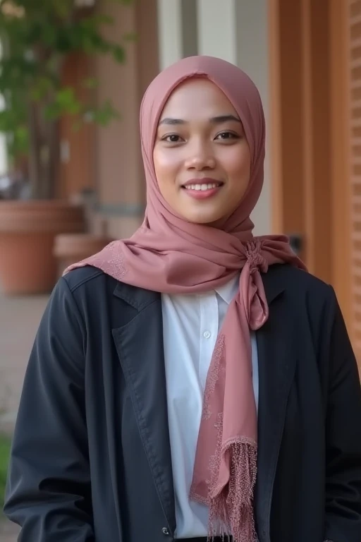 a beautiful exotic toraja woman name iren on school studying while wearing hijab and lingery