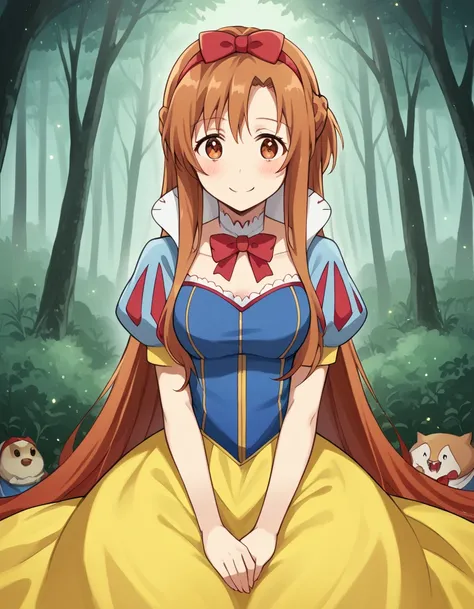 score_9, score_8_up, score_7_up, source_anime, asunayuuki, <lora:asuna-yuuki-s1-ponyxl-lora-nochekaiser:1>, asuna yuuki, long hair, brown hair, brown eyes, medium breasts,, <lora:snow-white-cosplay-ponyxl-lora-nochekaiser:1>, snow white cosplay, snow white...