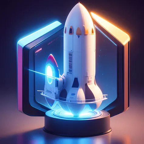 Masterpiece,high quality,superlative,super clear,logo design,
A blue gradient 3D cartoon rocket icon,isometric,minimalist,techno style,full laser projection surround,frosted glass and acrylic,interior light,3D,C4D,OC rendering,black background,<lora:aki40_...