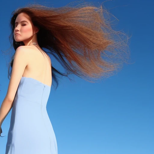 dress, long hair, sky, no humans, blue sky