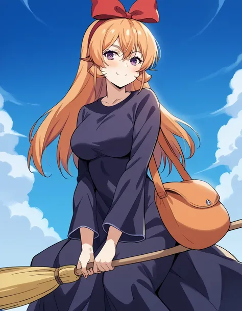 score_9, score_8_up, score_7_up, source_anime, <lora:erina-nakiri-s1-ponyxl-lora-nochekaiser:1>, erina nakiri, long hair, orange hair, purple eyes, hair between eyes, large breasts, <lora:witch-kiki-cosplay-ponyxl-lora-nochekaiser:1>, witch kiki cosplay, k...