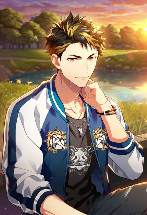 1boy, male focus, solo focus,
  <lora:Character - Wind Boys - Reito Tsuji:1> reitotsuji, black hair, multicolored hair, red eyes, bracelet, necklace,
((zPDXL)), score_9_up, score_8_up, score_7_up, score_6_up, score_5_up, score_4_up, best quality, amazing q...