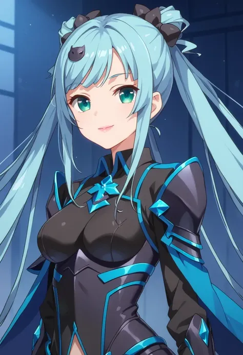 score_9, score_8_up, score_7_up, score_6_up,
masterpiece,

1girl, solo,

Sagara Momoka, green eyes, blue hair, long hair, very long hair, twintails, hair ornament,

smile,

looking at viewer,

black armor,