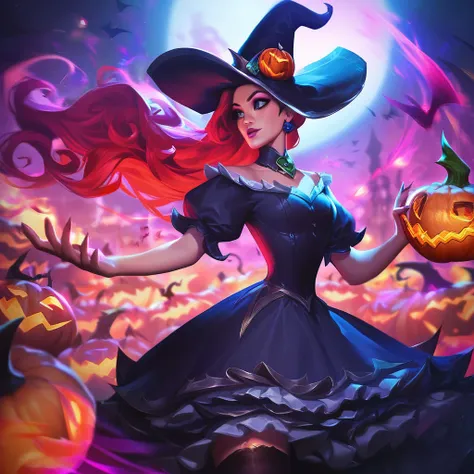 score_9, score_8_up, score_7_up, <lora:LOLHorrorsplashartsMIX:1>  1 girl, lolbewitchingsplashart,, Lolhorrorsplashartmix, jack-o-lantern, dress, thighhighs, hat, witch hat,  witch, dress, victorian dress, red hair, long hair, latina, latina woman