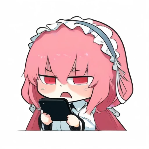 psazl, A cute anime-style character angry. holding mobile phone