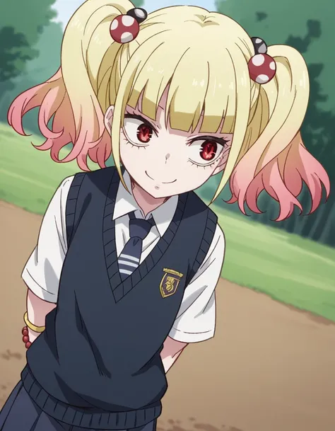 score_9, score_8_up, score_7_up, source_anime, <lora:yuria-niguredou-s1-ponyxl-lora-nochekaiser_r1:1>, yuria niguredou, bangs, blonde hair, hair ornament, red eyes, twintails, pink hair, multicolored hair, gradient hair,, skirt, shirt, jewelry, school unif...