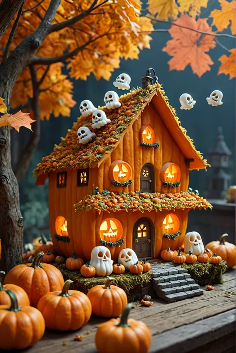 analog photo,photoart_style,realistic,film grain,4k,yumes miniature pumpkin sakari house, pumpkins ï¼skull and ghostsï¼in the style of playful cartoonish scenes, vray, cute cartoonish designs, matte photo, hallyu, voxel art, consumerism critique,clean ba...