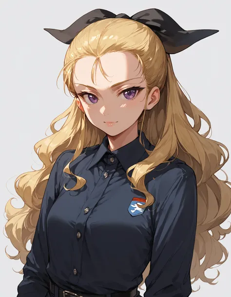 <lora:Assam:1>Assam,1girl, solo, blonde hair, long hair, hair pulled back, violet eyes, ribbon, hair ribbon, black ribbon,, score_9, score_8_up, score_7_up, score_6_up, score_5_up, score_4_up, source_anime, BREAK