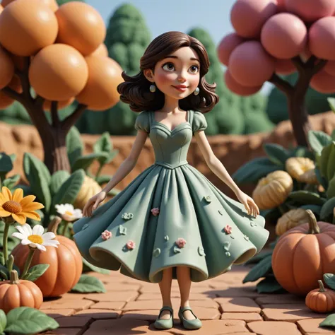 A beautiful woman in a flowing dress, created in the charming and whimsical style of Aardman Animations. The scene feels like it’s sculpted from clay, with hand-crafted details and slightly jerky movements that give it a quirky, stop-motion feel. The chara...