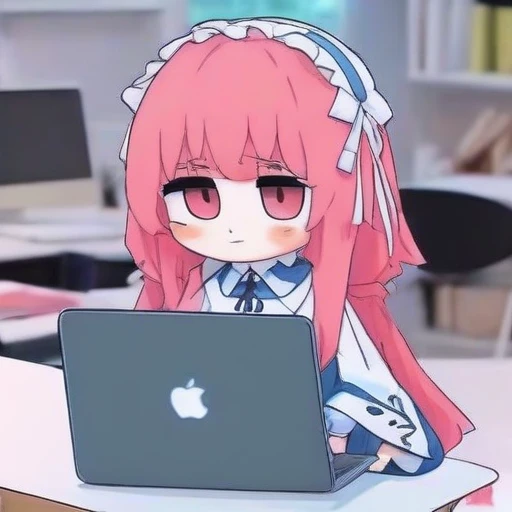 psazl, A cute anime-style character, working laptop