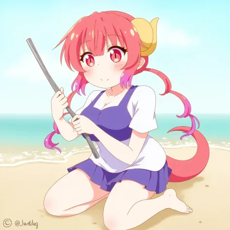 Ilulu Character Kobayashi-san Chi no Maid Dragon, beach background,