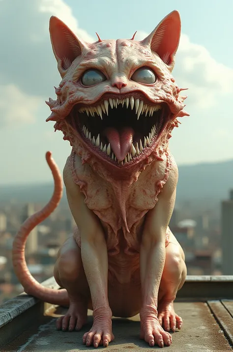 fleshy-monstrous-female,a cat on rooftop,  