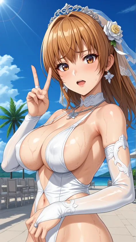 score_9, score_8_up, score_7_up, BREAK source_anime, best quality, masterpiece, uncensored,ultra detailed,unreal engine 5,
1girl,scared , oiled_skin, rei no pool, 
kasumi (doa), 
<lora:wedding_bikini:0.7> wedding_bikini, jewelry, hair ornament, necklace, s...