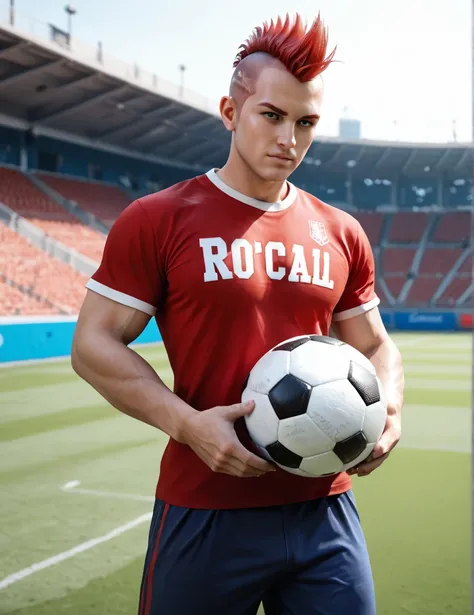 3d, render, realistic, detailed, male focus, man, football, mohawk, red hair, masculine, muscular