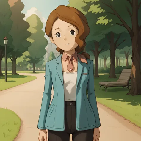 score_9, score_8_up, score_7_up, 1girl, solo, uncensored, clairefoley, smile, standing, looking at viewer, brown hair, black eyes, red neckerchief, white shirt, blue jacket, black pants, outdoors, park, trees, grass, <lora:ClaireFoleyXL_v1.0:1.2>