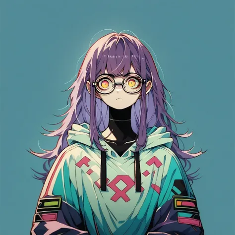 score_9, score_8_up, score_7_up,1girl, long hair, purple hair, glasses, hoodie