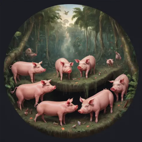 round art,pigs in the amazon rainforest