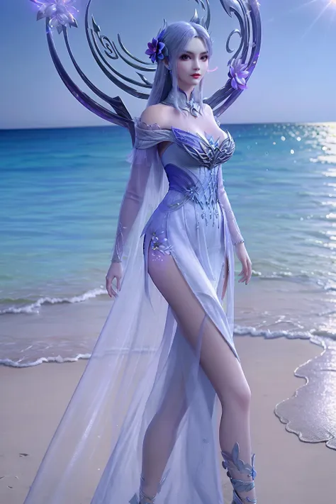 masterpiece,best quality,8k,absurdres,highres,
<lora:å°å»ä»-vision:0.7>,xiaoyixian,1girl,solo,purple dress,((silver circle:1.2)),breasts,((glowing flower:1.2)),((hair ornament:1.3)),closed mouth,looking at viewer,long dress,pale skin,(side slit:1.2),
(s...