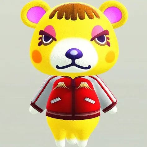 Female furry, Anthromorphic, full body, white background, solo, animal ears, furry, simple background, Female, brown hair, Yellow fur, Animal crossing, 1girl, jacket