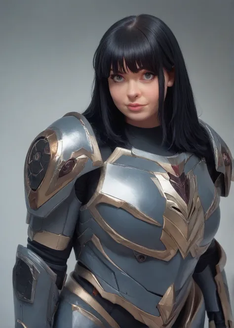 score_9, score_8_up, tallyberry, bangs, curvy, power armor, looking at viewer, black hair