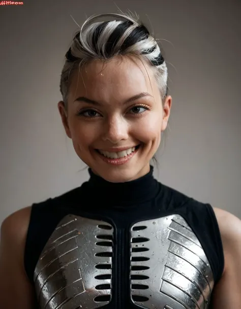 score_9, score_8_up, score_7_up,
<lora:Akiho_Yoshizawa-000006:1>(akihoy:1), face shot, red chignon hairstyle, looking at viewer, body shot, metal suit made of zebra patterns, smile, teeth