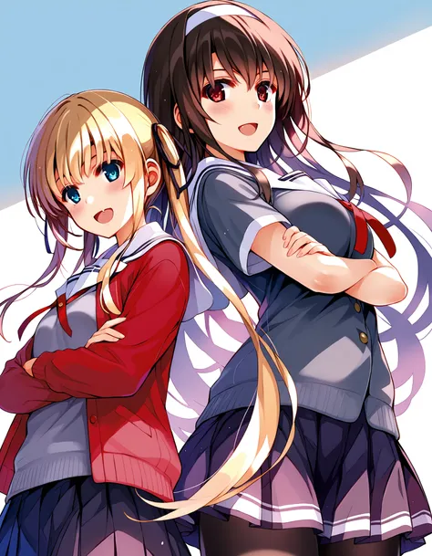 score_9, score_8_up, score_7_up, source_anime,
<lora:MisakiKurehito_pony_v1:1>  
mskkrht, saekano,
2girls, multiple girls,  height difference,  standing,  crossed arms,  cowboy shot, happy, blush, smile, open mouth, :d, looking at viewer,looking back,from ...