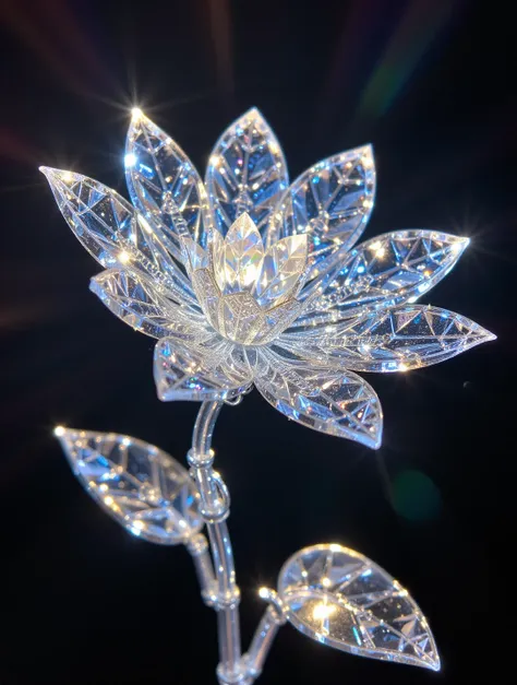 there is a crystal flower that is sitting on a stem