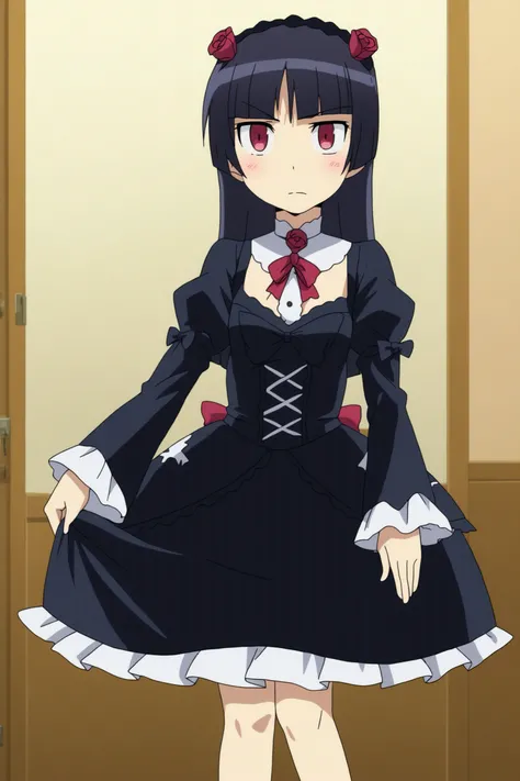 solo, anime coloring, kuroneko, gothic dress <lora:Oreimo-Gokou_Ruri-PDXL adafactor:0.8>