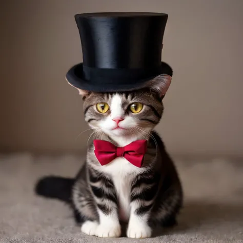 cute animal cat with tophat, <lora:TopHatConcept:0.7>