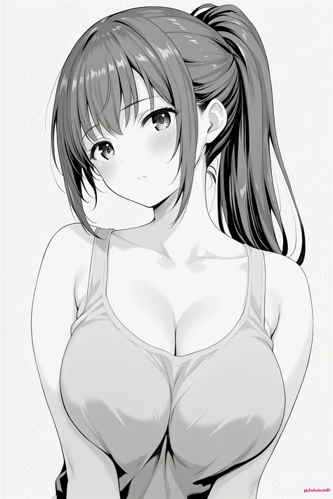 score_9, score_8_up, score_7_up, monochrome, manga_source, best background, detailed background, manga, grayscale Mesugaki, brown hair, bangs, long hair, ponytail, collarbone, breasts, large breasts, blush, 1girl, solo <lora:SA:0.8> yuki azuma,