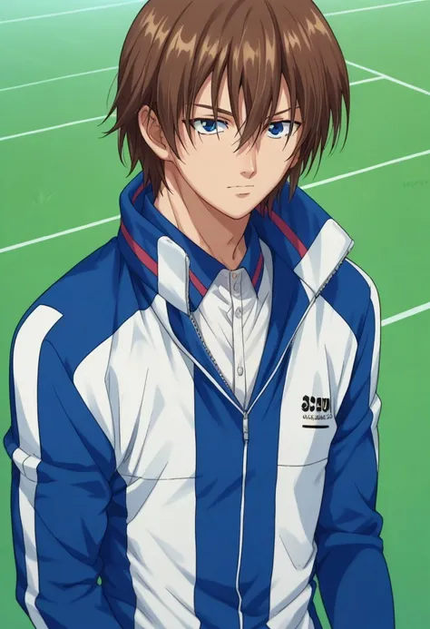 score_9, score_8_up, score_7_up, source_anime, highly detailed, 

shusuke, 1boy, male focus, solo, brown hair, hair between eyes, blue eyes, sportwear, jacket, track jacket, track suit, track pants, stand,

outdoor