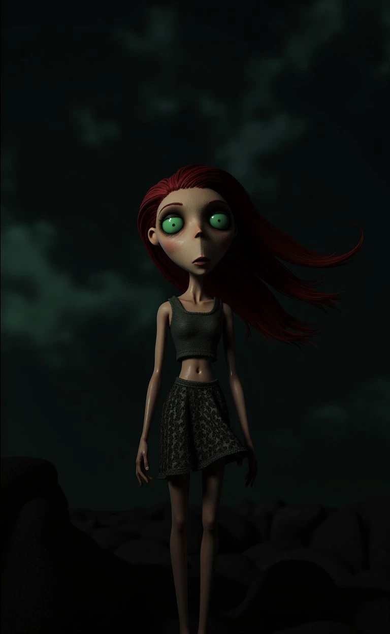 frenwenog_style woman, bright, dark (basety style:1.2), (darkness:1.1), clouds, deep shadows, inside dungeon, standing, ([Yara|Hazel|Amelia]:0.9), highly detailed woman, naughty face, green eyes, skinny, shinny glossy skin, subsurface scattering, red hair,...