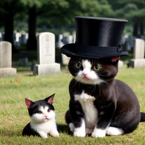 cute animal cat with tophat at the cemetery, <lora:TopHatConcept:0.8>