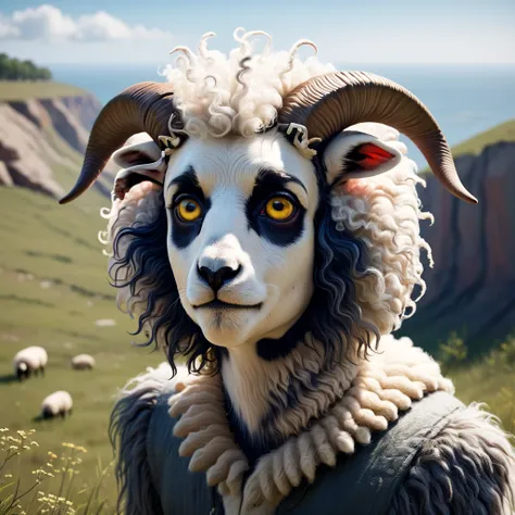 (no humans:1.49), (animal:(Sheep:1.42)),  (mood: (Guilty:1.4), Downcast eyes, slumped shoulders, slightly ashamed expression) ,(hairstyle:(wet look:0.8)), ,   (location:(cliff:1.28) (savannah:1.42) (mesa:0.8),(construktion site:0.8)), (epic:1.2), trending ...