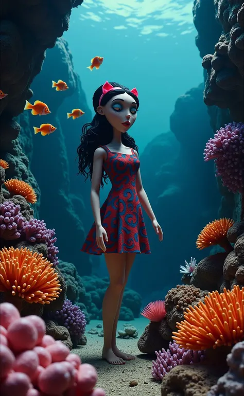 frenwenog_style woman, bright, horror theme Vibrant coral reef and diverse marine life 
<lora:flux_halloween_s03_frankenweenie_frenwenog_style:0.75>