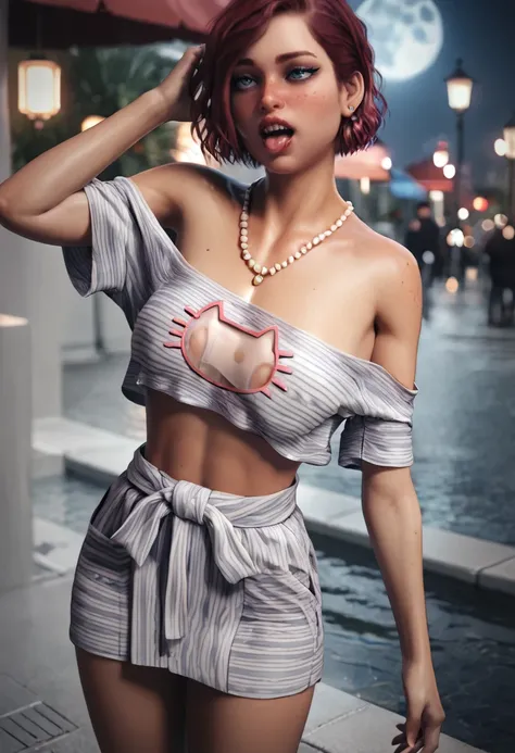 <lora:Bianca-PXL:1> Bianca-PXL, bianca, realistic, 1girl, solo, torogao, cropped arms, Studded Short yukata, Jade Pearl necklace, cat cutout, oversized clothes, cross-laced clothes, see-through clothes, sleeves past fingers, Vintage Glamour clothes, full m...