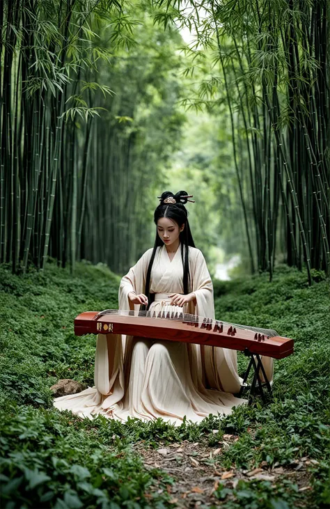 score_9,score_8_up,score_7_up,score_6_up,score_5_up,
In a serene grove, a figure draped in traditional attire delicately strums a Chinese zither. The ancient strings resonate amidst the verdant bamboo, casting an ethereal melody that weaves through the fol...