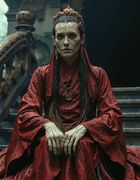 GZANATO <lora:zumboanatomist:1.57>, best quality, highly detailed, photorealistic, in the style of a collaboration between Ching Siu-tung and Tsui Hark and KÅji Suzuki for a dark fantasy medieval chinese, focus portrait of a gloomy ghostly slightly diabol...