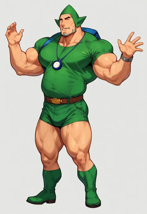 score_9_up, score_8_up, score_7_up, BREAK
source_anime, Expressiveh, <lora:add-detail-xl:1.5>,
 huge masculine muscular male, short gray hair, gray beard, huge muscles, solo male, dynamic pose
Tingle costume, green bosysuit, red breeches, leather belt, gol...