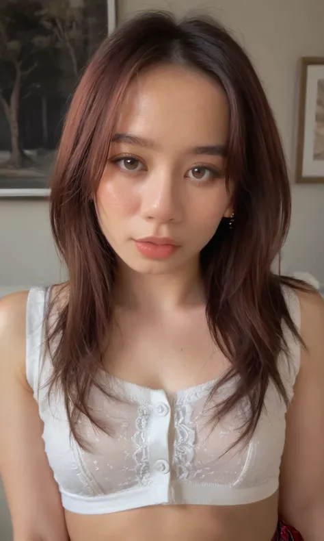 score_9, score_8_up, score_7_up, BREAK yunjai, 1girl, solo, white blouse, red plaid skrit, navel, jewelry,  brown hair,, brown eyes, long hair,  midriff, lips, looking at viewer <lora:add-detail-xl:1> <lora:Yun_JAIsmine-000007:1>