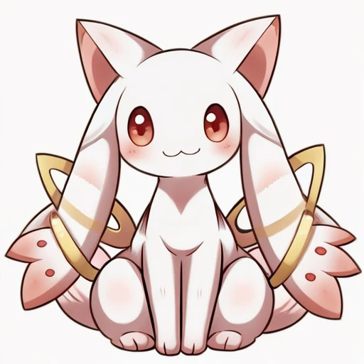 cute cat kyubey, happy, sitting down